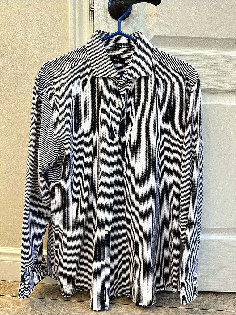 BOSS Lot of 3 Men's Striped Dress Shirt Blue & White Size 42/16.5 Like New